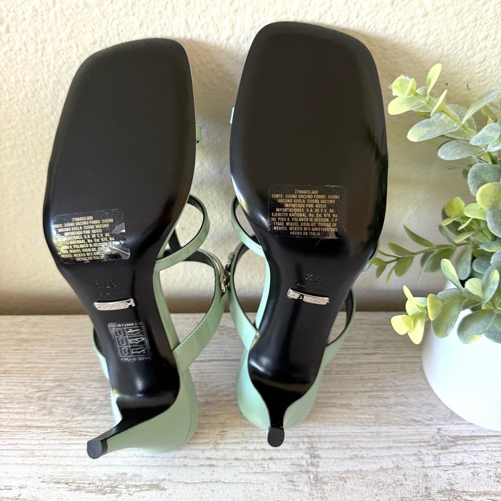 New Gucci Horsebit leather mules heeled sandals, green, size 38.5, US 8.5 - Picture 7 of 9